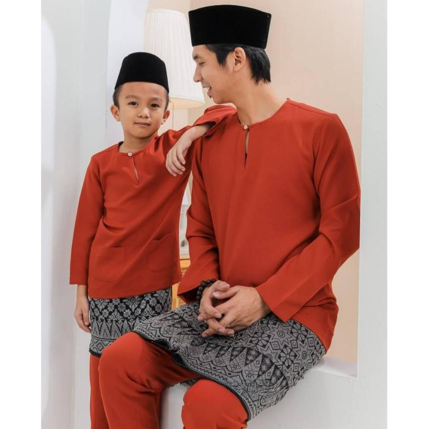 Baju Melayu Lelaki (ORANGE BRICK) Baju Melayu Exclusive Aryan Baju Melayu Raya 2024 Baju Melayu