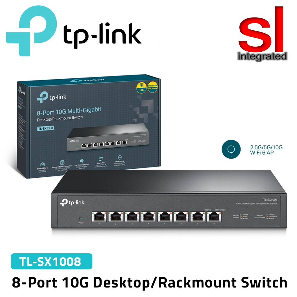  TP-Link TL-SX1008, 8 Port 10G/Multi-Gig Unmanaged Ethernet  Switch, Desktop/Rackmount, Plug & Play, Sturdy Metal Casing