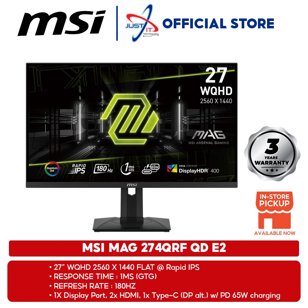 MSI MAG 274QRF QD E2 / 274QRFQD E2 GAMING MONITOR ( 27" WQHD / RAPIS IPS / 180HZ / 1MS GTG