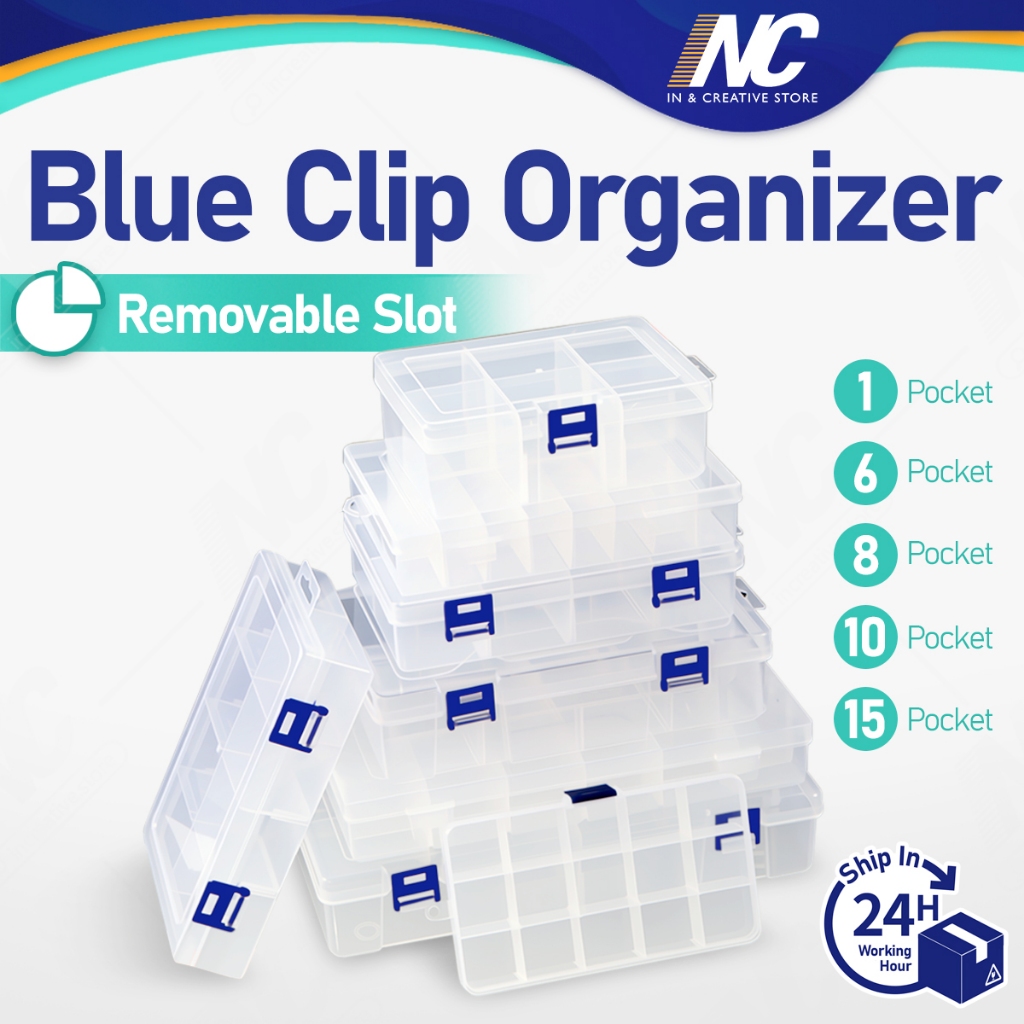 Removable Storage Box Transparent Blue Clip for Organizer Stickers ...