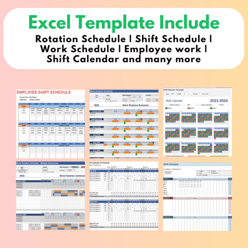 🔥INSTANT🔥 7 Set Shift Schedule Excel Template : Employee Calendar ...