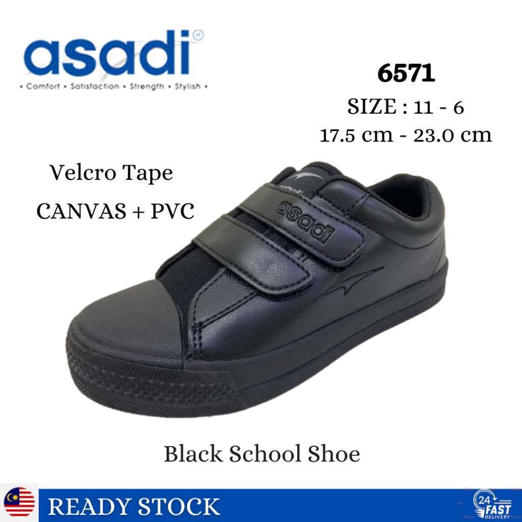 Asadi 6571 Velcro Tape Black School Shoe Kasut Sekolah Hitam Pvc