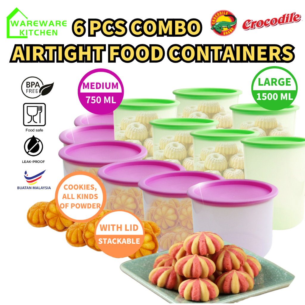 6Pcs Airtight Food Container Combo Set Multipurpose Canister Bekas ...