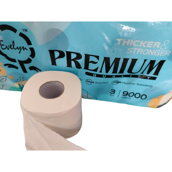 evelyn premium Quality Toilet Roll 9000'sheets x 3ply (10 Rolls)/ tisu