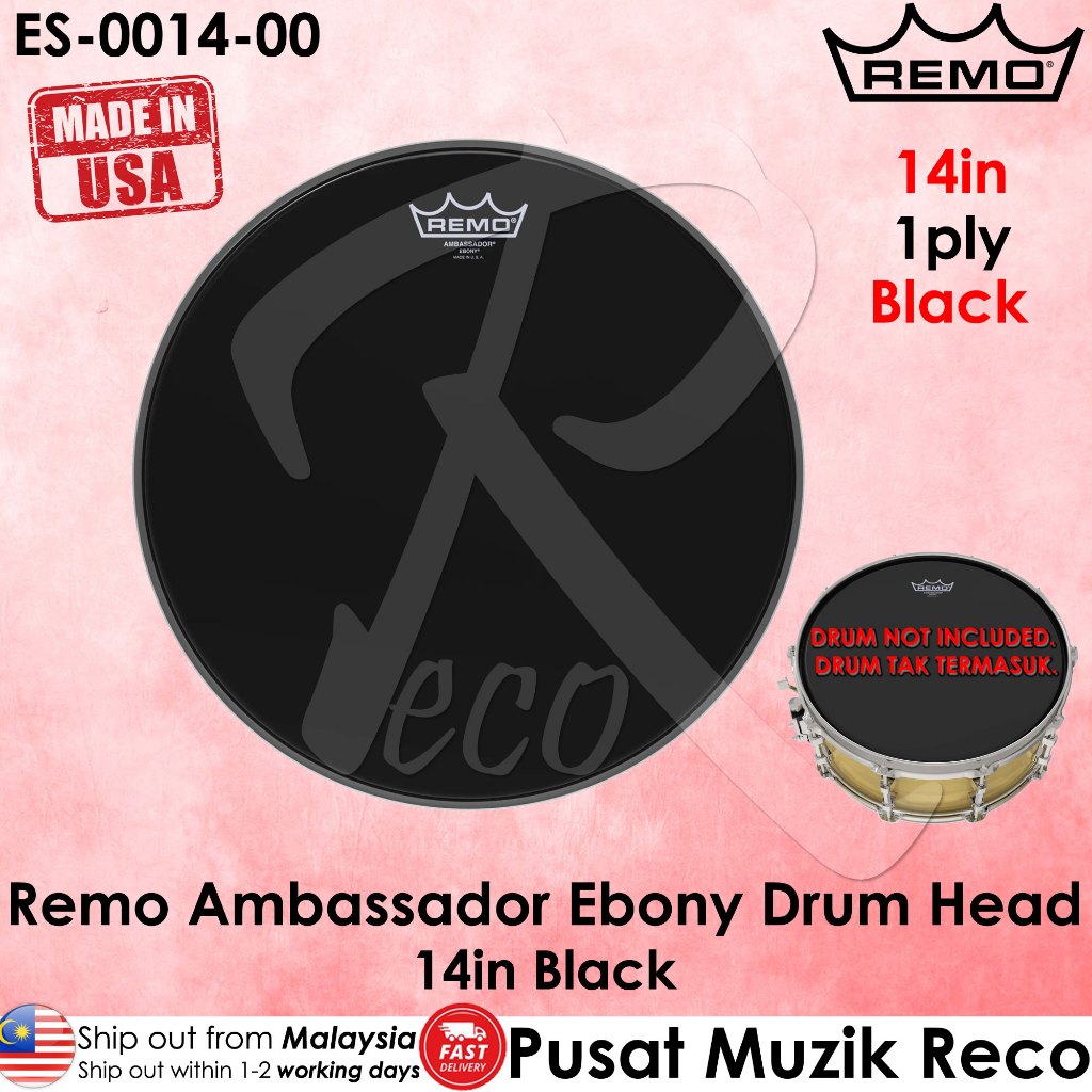 Remo ES001400 Ambassador Ebony 14in COATED Tom Drum Head Drumskin