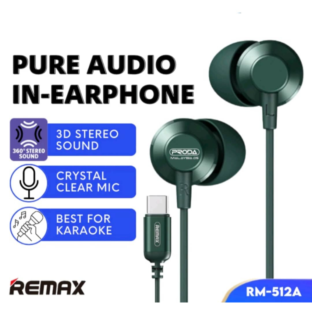 REMAX Type C Super Bass Stereo Earphone Original RM-512A Wired ...