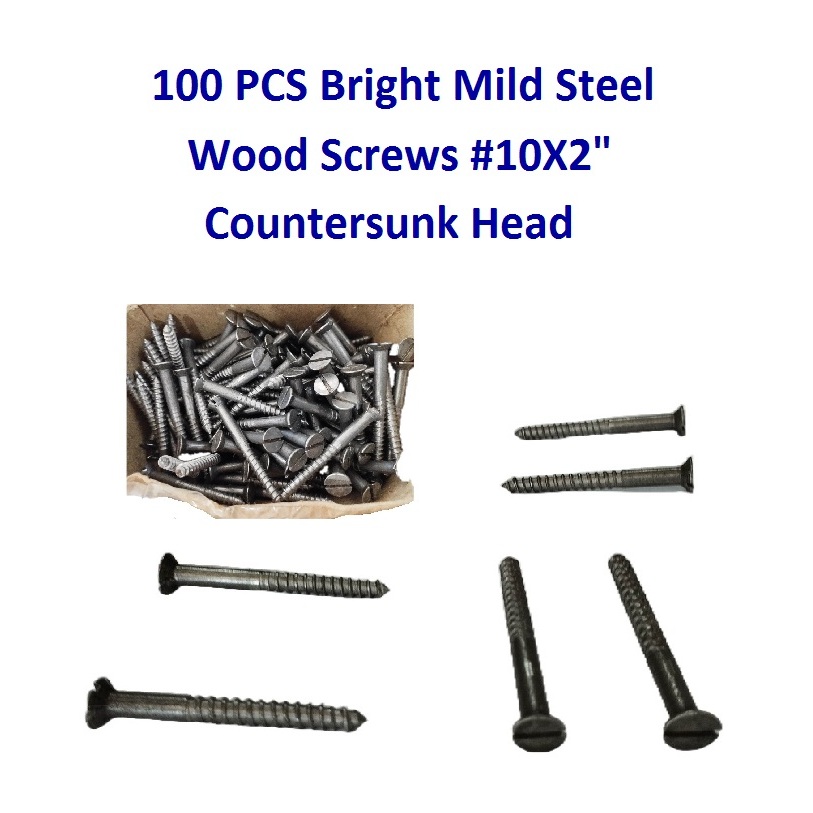 100 PCS Bright Mild Steel Wood Screws #10 X 2