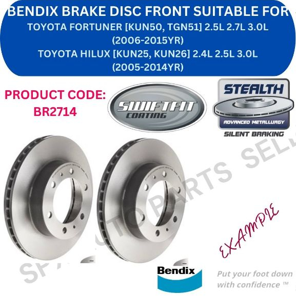 BENDIX DISC BRAKE ROTOR FRONT FOR TOYOTA FORTUNER [KUN50, TGN51] '06 ...