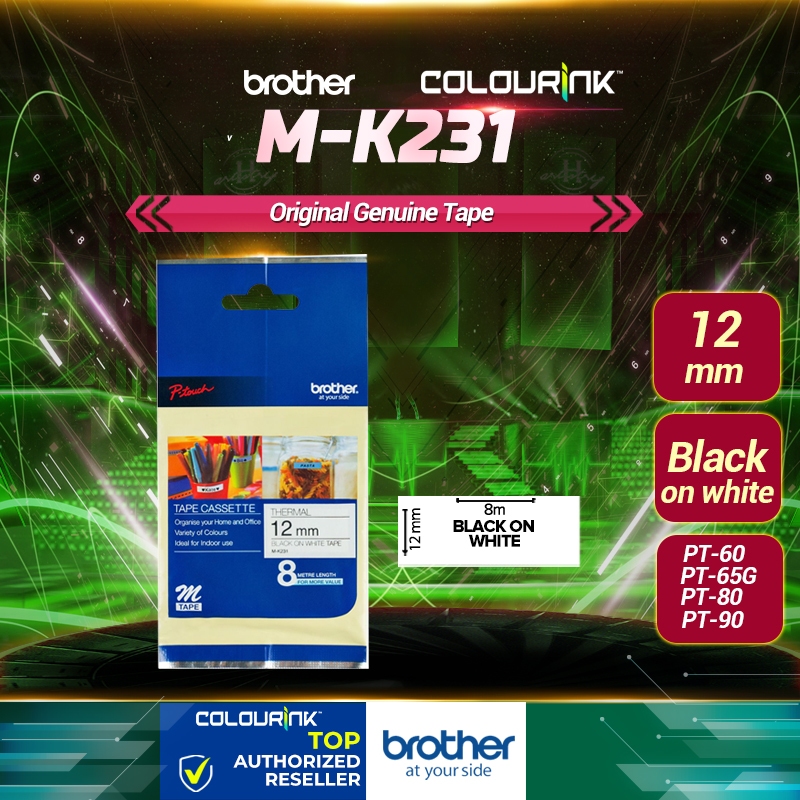 Brother Original Label MK-231 MK-531 MK-631 Black on White 12mm Tape ...