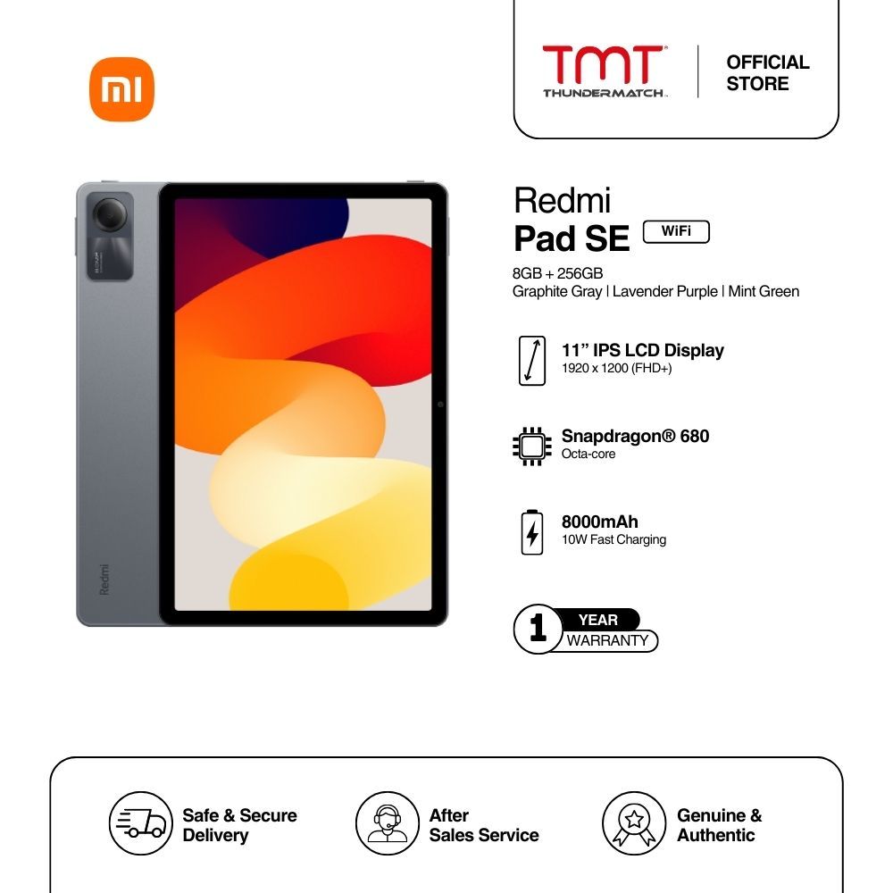 Xiaomi Redmi Pad SE Tablet (8GB RAM + 256GB ROM), Mint Green / Graphite  Gray / Lavender Purple, 1 Year Xiaomi Malaysia Warranty