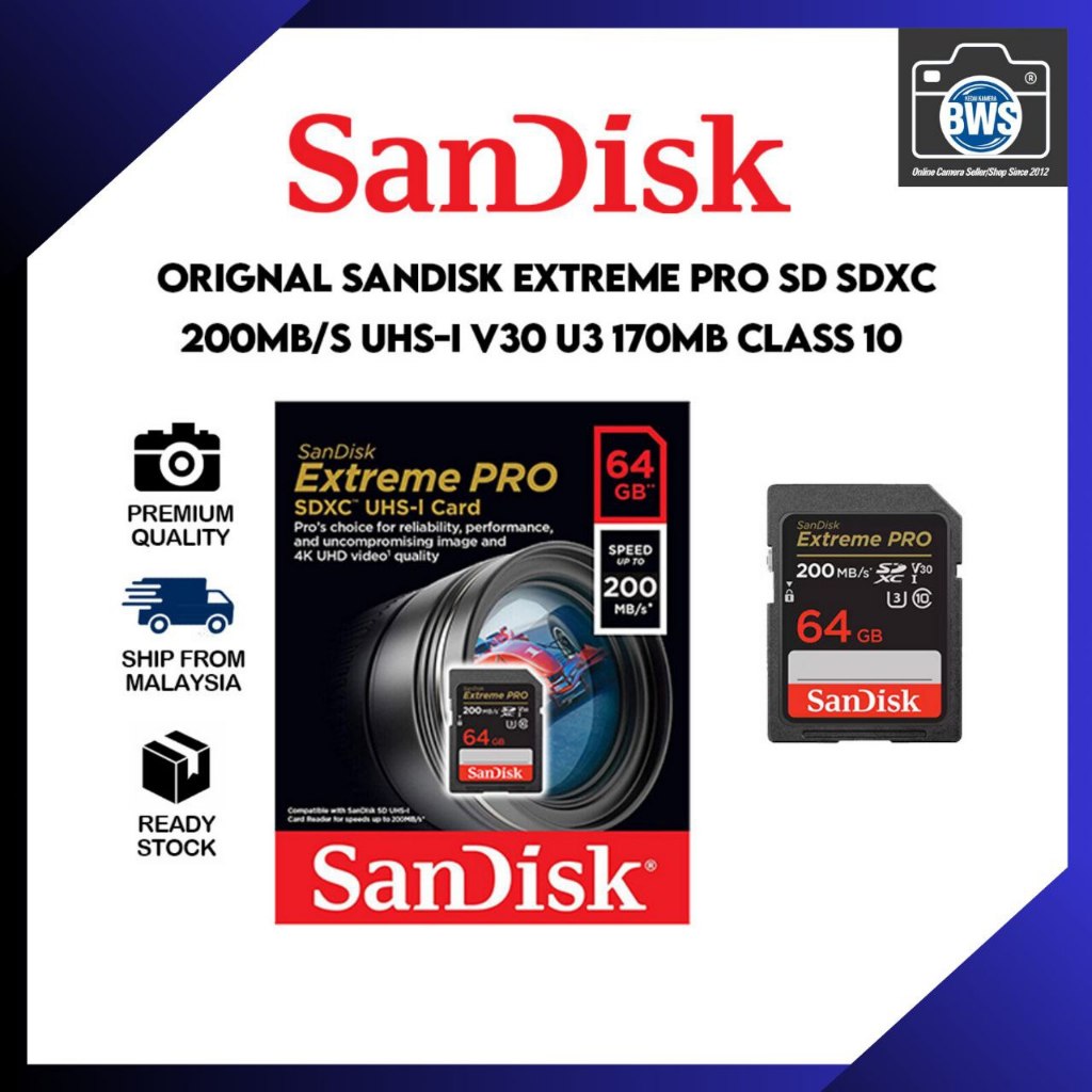 Sandisk Extreme Pro SDXC UHS-I Card (64GB) 200MB Sandisk Memory Card ...