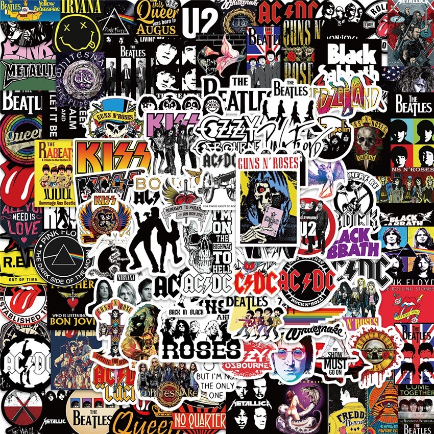 100Pcs/Set Mixed Band . Rock'n'Roll Art Series 01 Stickers Waterproof ...