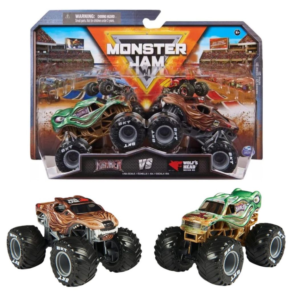 Monster Jam Kraken vs Wolf's Head Truck (1:64 Scale diecast Double Pack ...