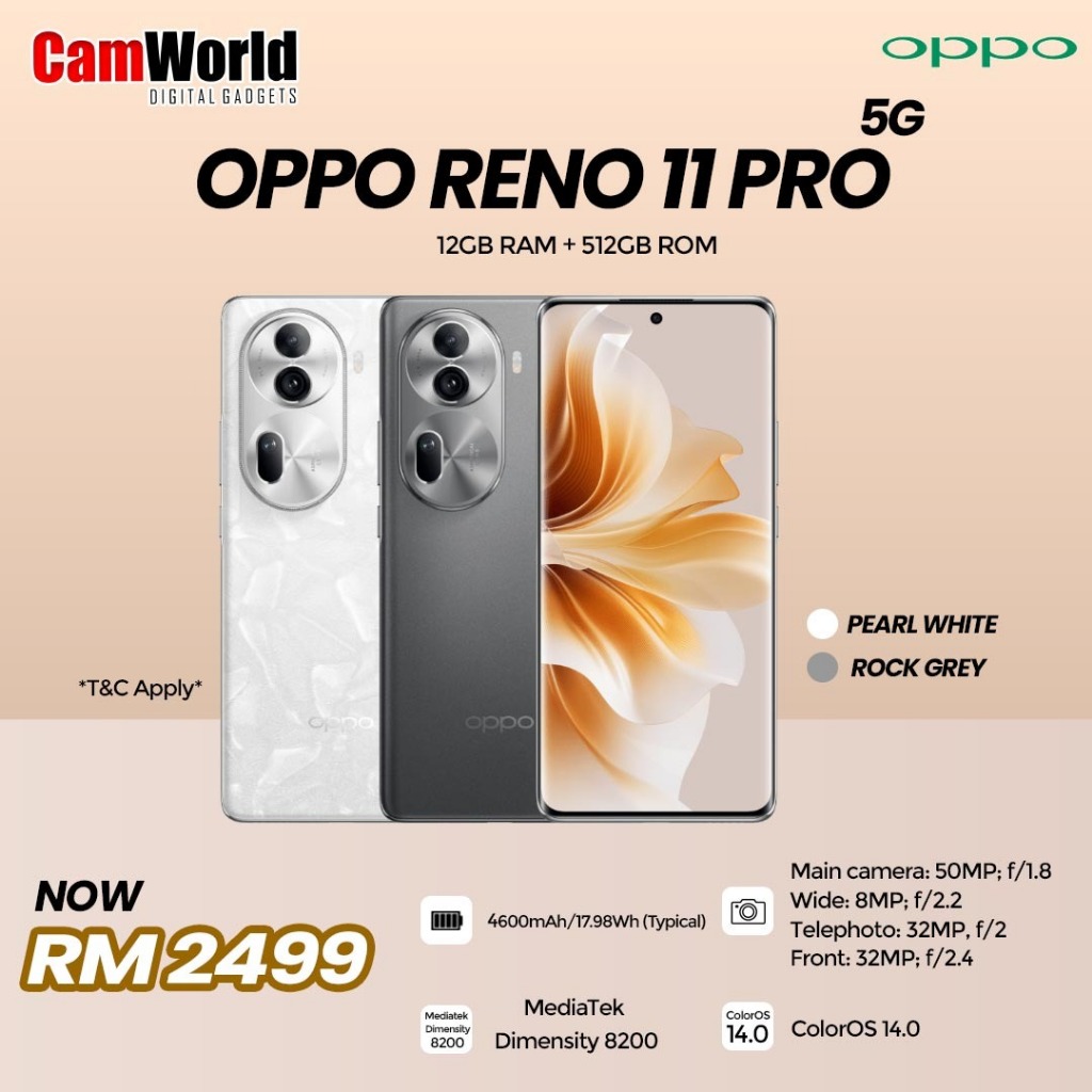 OPPO Reno 10 pro 5G ( 12GB + 256GB ) Reno 11 5G ( 12GB/256 ) / Reno 11 Pro  5G ( 12GB/512GB ) ( OPPO MALAYSIA )