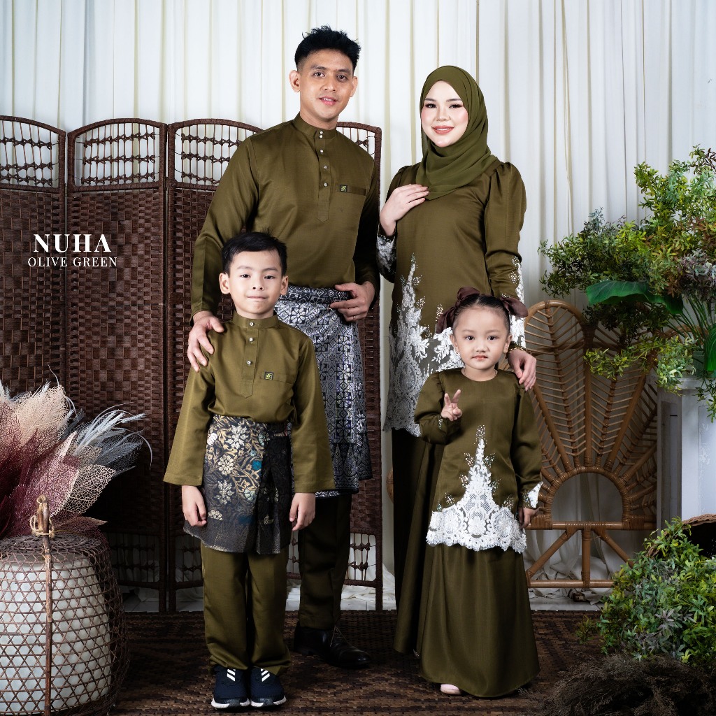 𝐅𝐚𝐦𝐢𝐥𝐲 𝐒𝐞𝐭 - KURUNG NUHA WARNA OLIVE GREEN | Shopee Malaysia