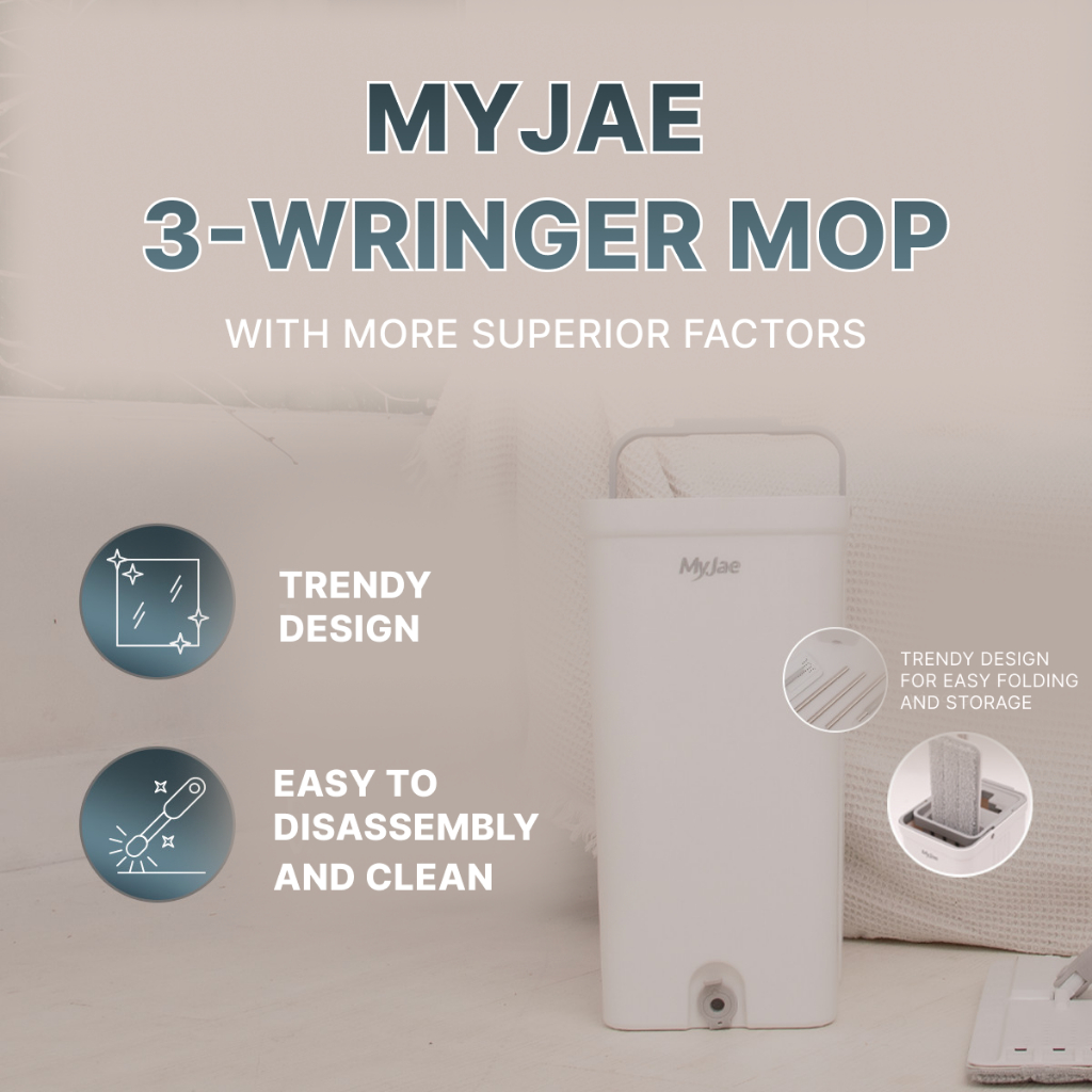 MyJae Slide Clean Triple Scraper Magic Fiber Flat Mop and Bucket Set ...