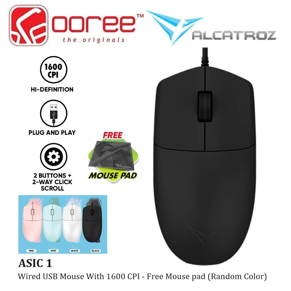 ALCATROZ ASIC ONE WIRED MOUSE 1600 CPI / 3 BUTTON OPTICAL WITH HIGH ...