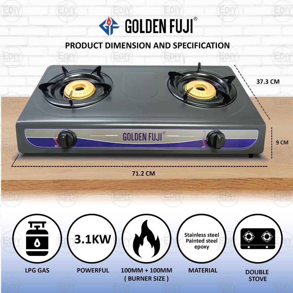 Sirim Golden Fuji Gf B Homelux Double Burner Gas Cooker Stove Stainless Steel Dapur Gas