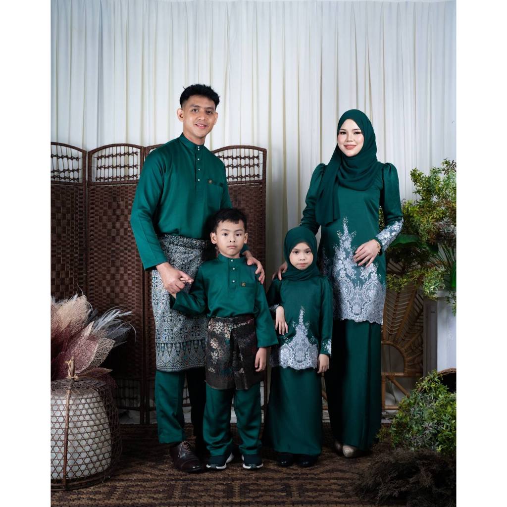 SET FAMILY NUHA / NEW DESIGN RAYA 2024 / EMERALD GREEN | Shopee Malaysia