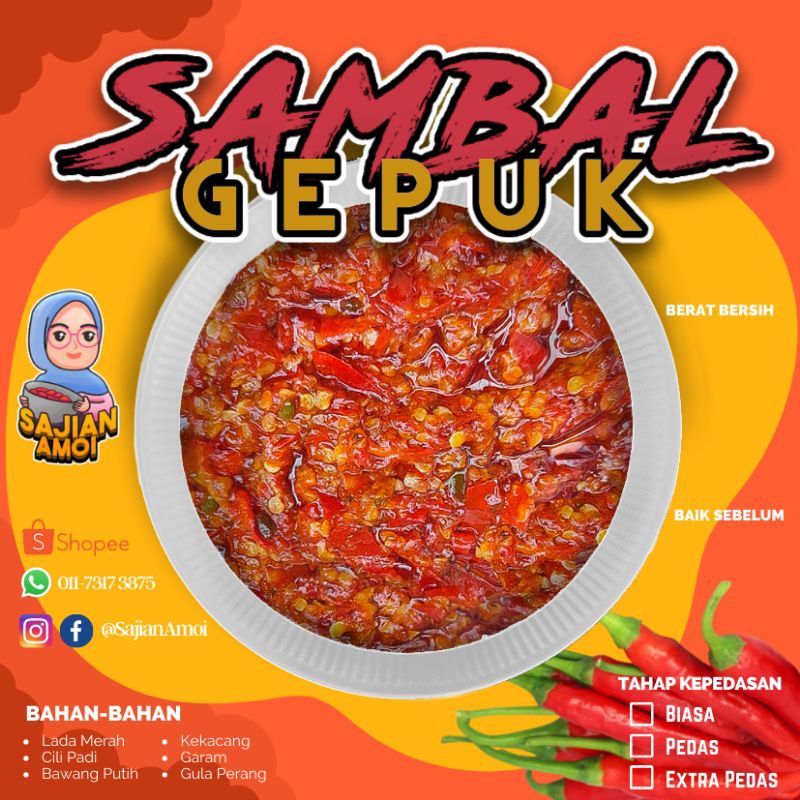 Sambal Gepuk 3 Level Kepedasan Ready To Eat Sedia Untuk Dimakan