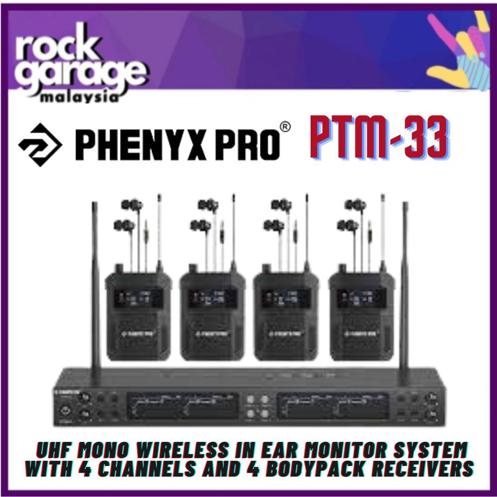 Phenyx Pro PTM33 UHF Mono Wireless In Ear Monitor System With 4