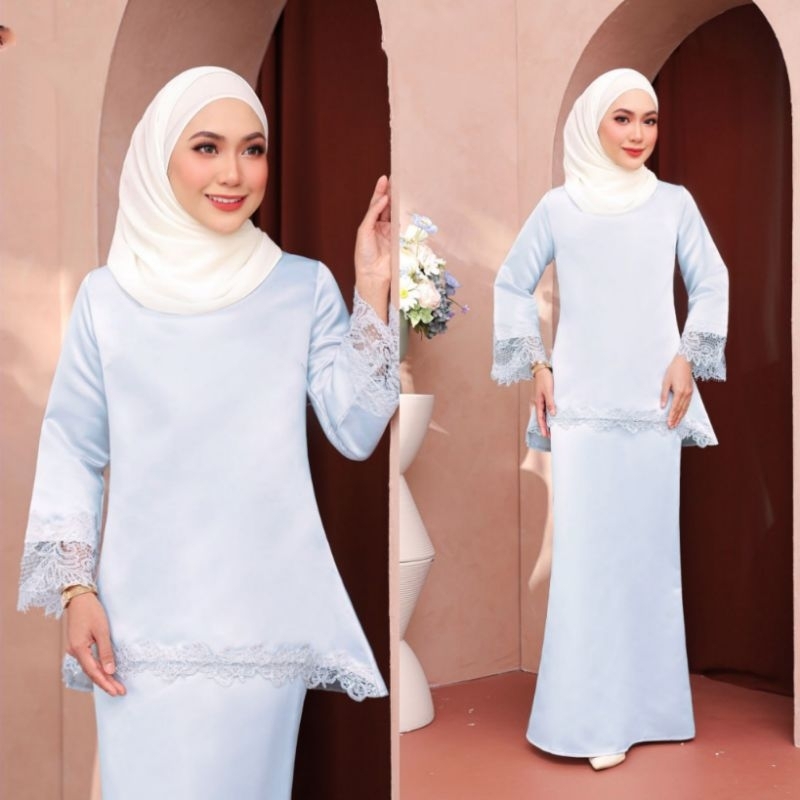 BAJU RAYA 2024 KURUNG MINI MODEN LACE DUCHESS SATIN WHITE BLACK KHAKI ...