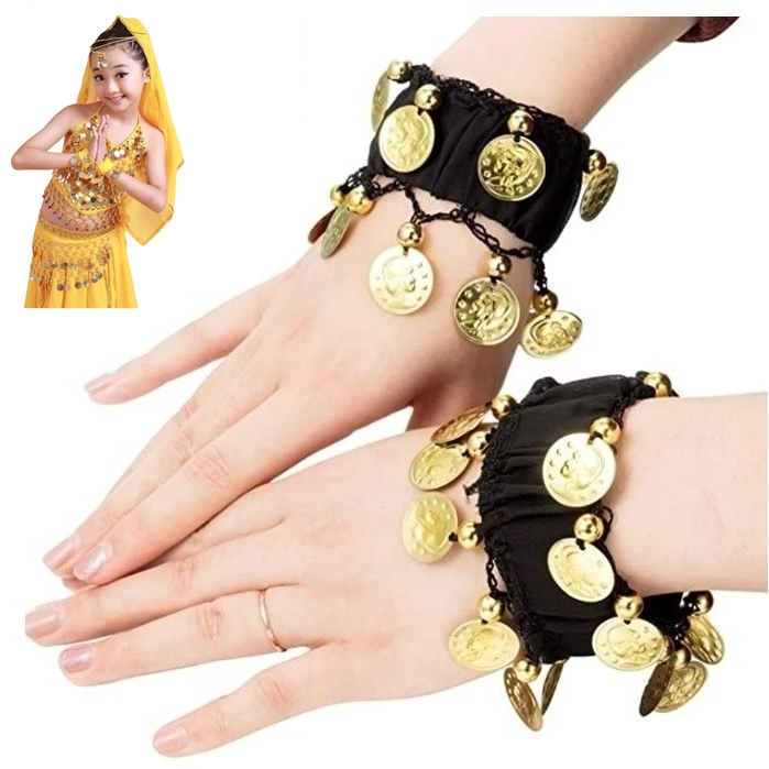 Cooyeah Belly Dance Skirt & Wrist/Ankle Cuffs Set - Orange Chiffon With Sequins - View #8