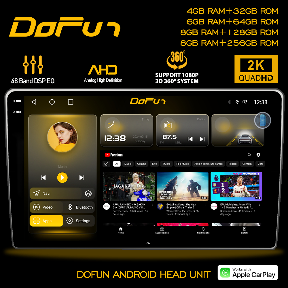 Dofun Android Player 2K 8 RAM Android 13 Octa Core DSP 4G GPS Universal ...