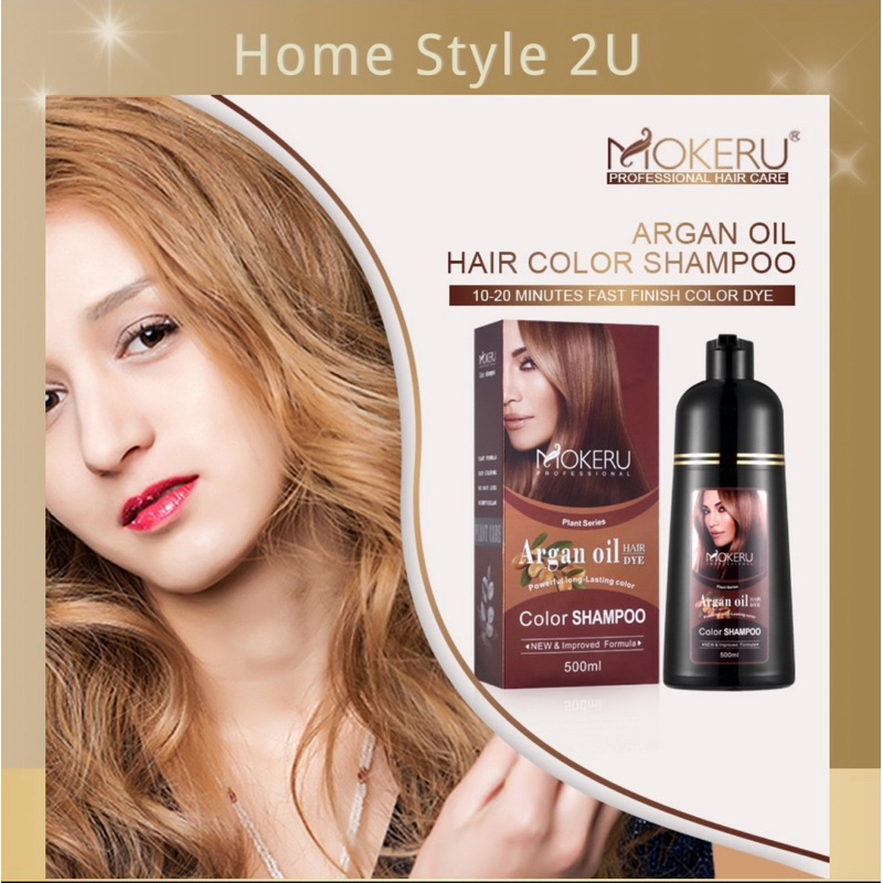 Mokeru Professional Argan Oil Hair Dye Color Shampoo (500ml)Syampu ...