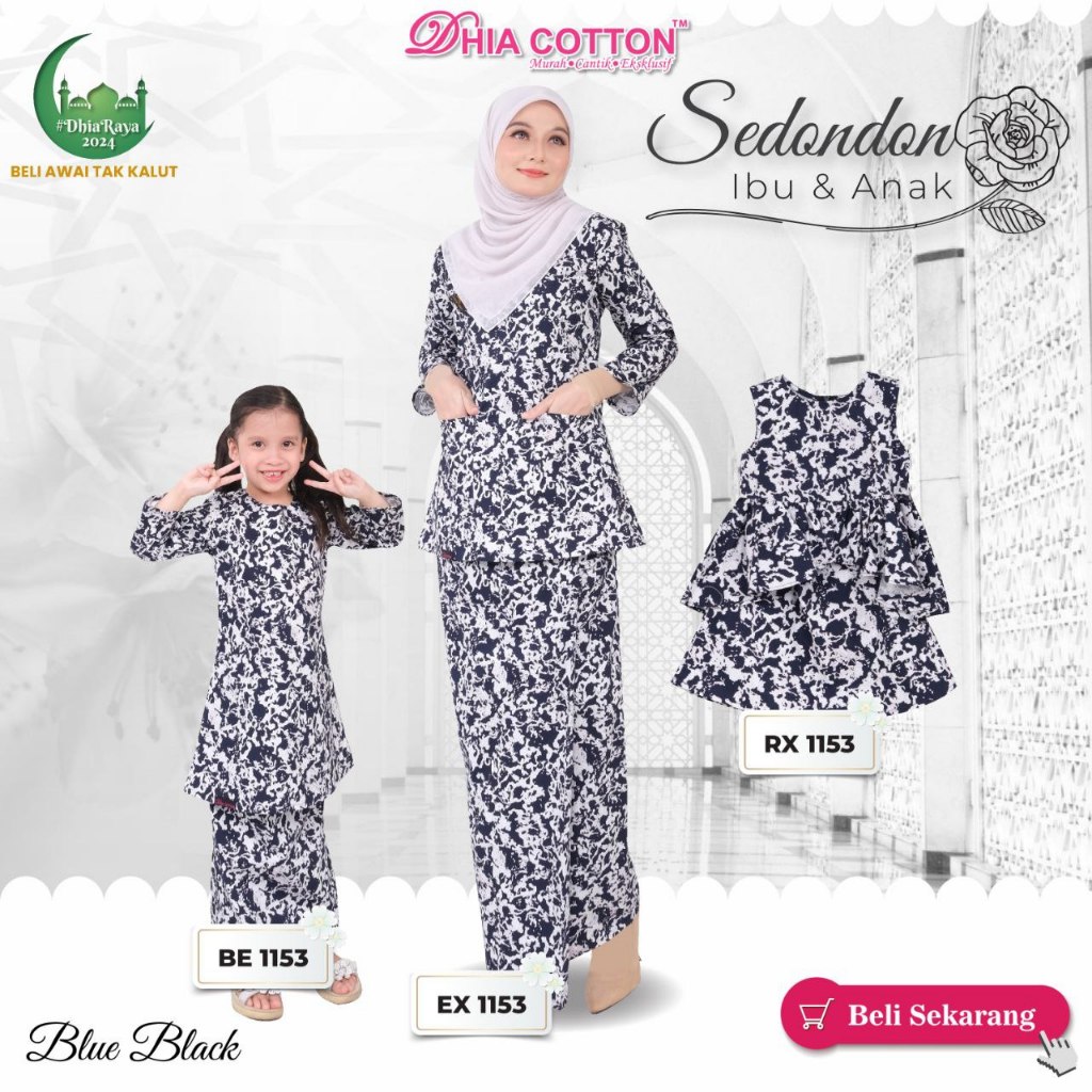 [DC] RAYA 2024 Blue Black English cotton sedondon | Shopee Malaysia
