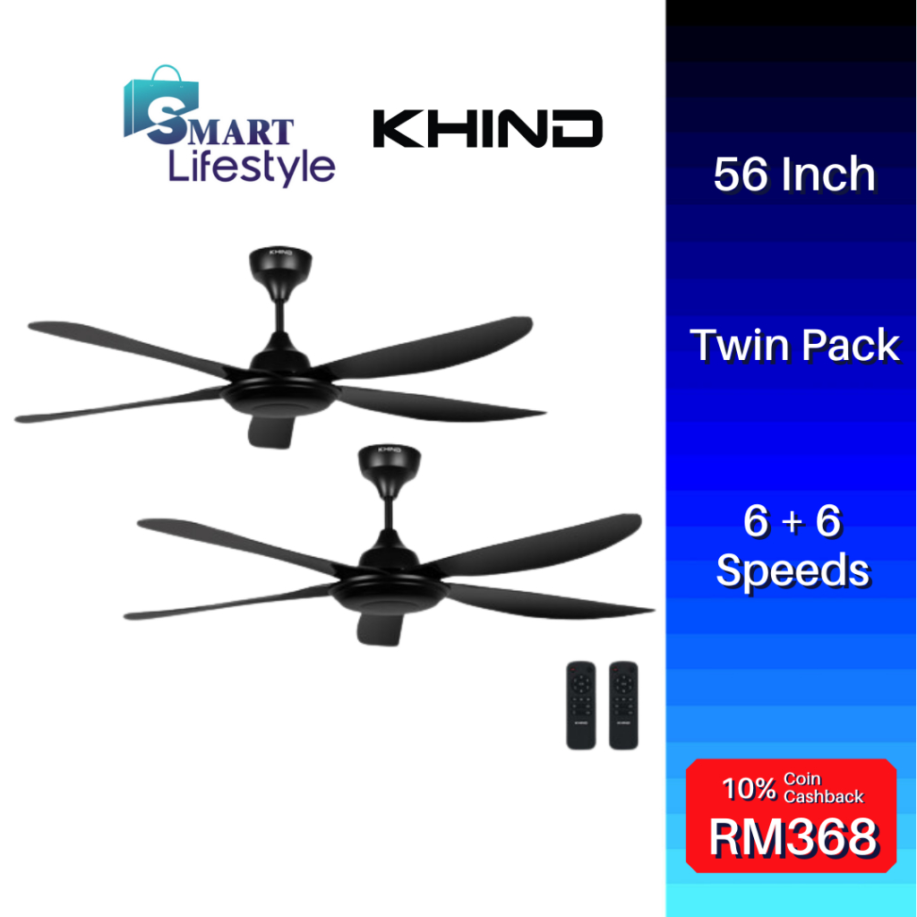 Khind 56 Remote Control Ceiling Fan Matt Black Low Noise Bldc Motor Cf56dc1r Twin Pack Sho Malaysia