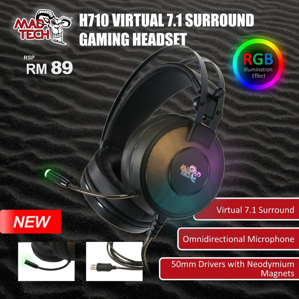 [CYBER CAFE GRADE] MADTECH H710 RGB VIRTUAL 7.1 SURROUND GAMING HEADSET ...