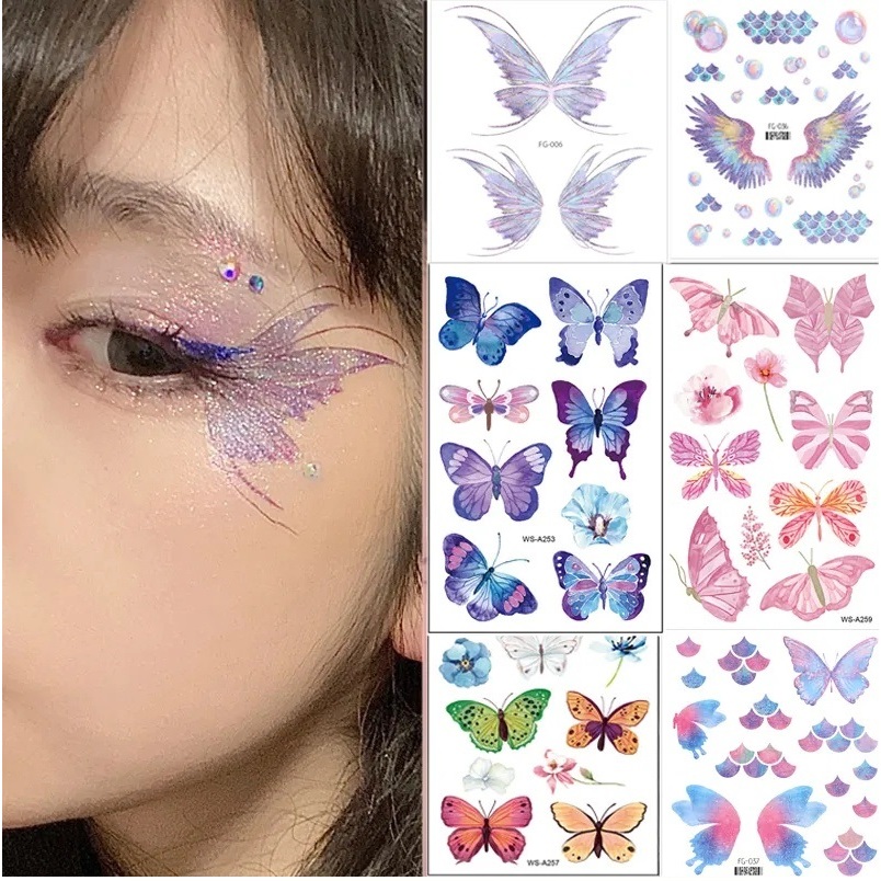 Festival Party Performance Glitter Butterfly Temporary Tattoos Sticker ...