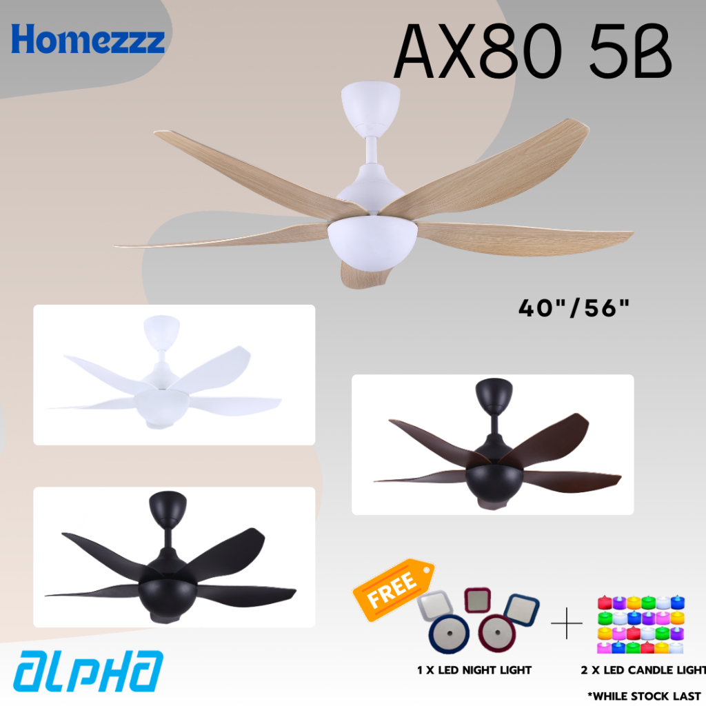 ALPHA AlphaFan - AX80 5B 40 Inch 56 Inch DC Motor Ceiling Fan with 5 ...