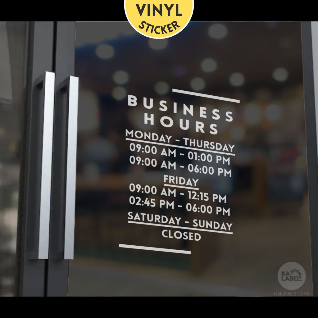 (Custom Made) BUSINESS HOURS / MULTI TIME - Vinyl Decal Sticker for ...