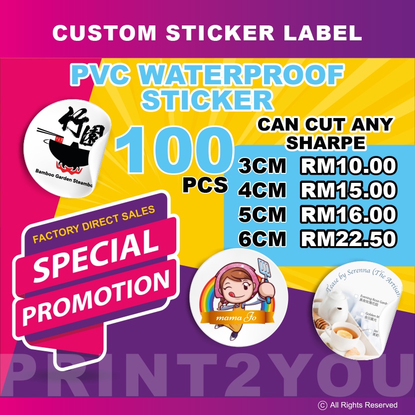 WATERPROOF CUSTOM STICKER | ANY SIZE ANY SHAPE | 3CM TO 6CM | 100PCS TO ...