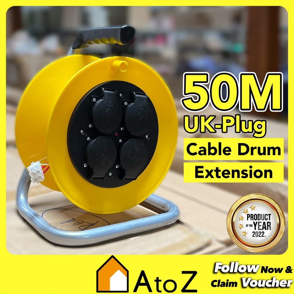 4 Gang Portable Extension Cable Reel Plug Wire Heavy Duty Extension