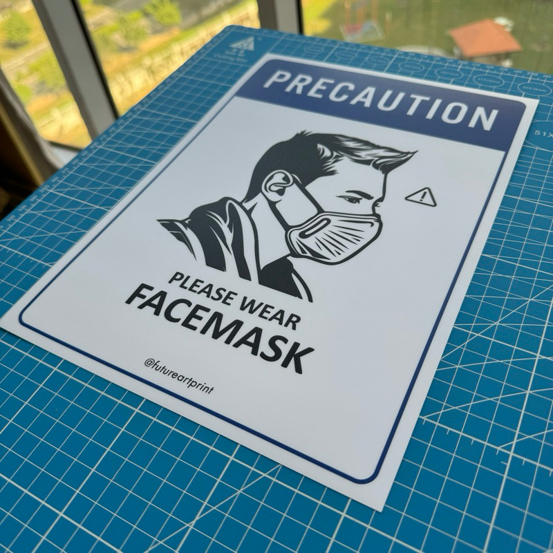 Precaution Please Wear Facemask. Premium Sticker Sign Notice Warning ...