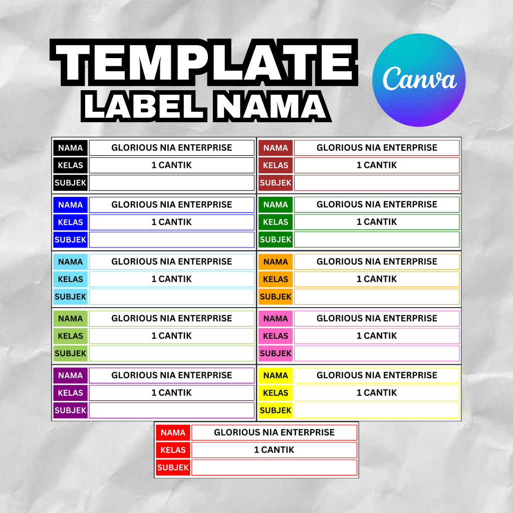 template label nama & kelas bukan sticker saiz 100mm x 25mm (10x2.5 cm ...