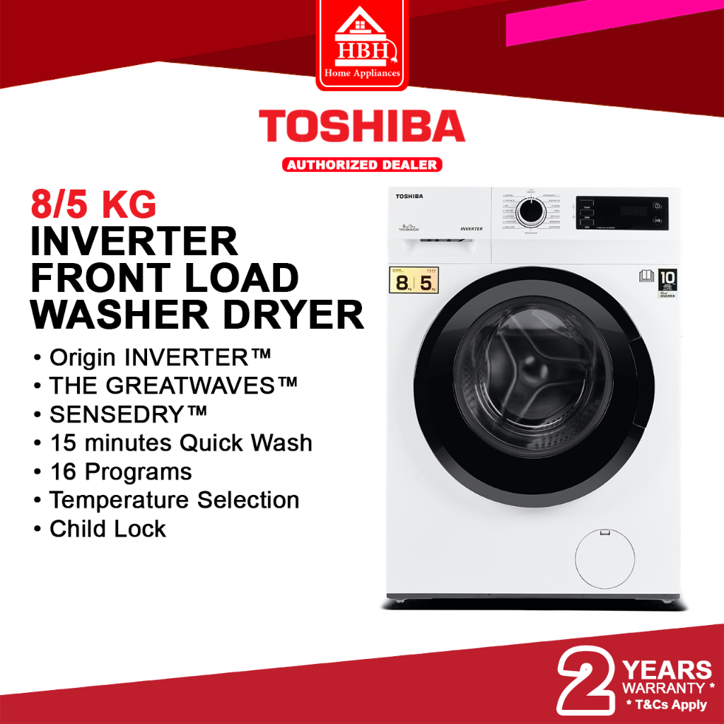 Toshiba TWDBK90S2M 8kg/5kg Real Inverter Greatwaves SenseDry Front