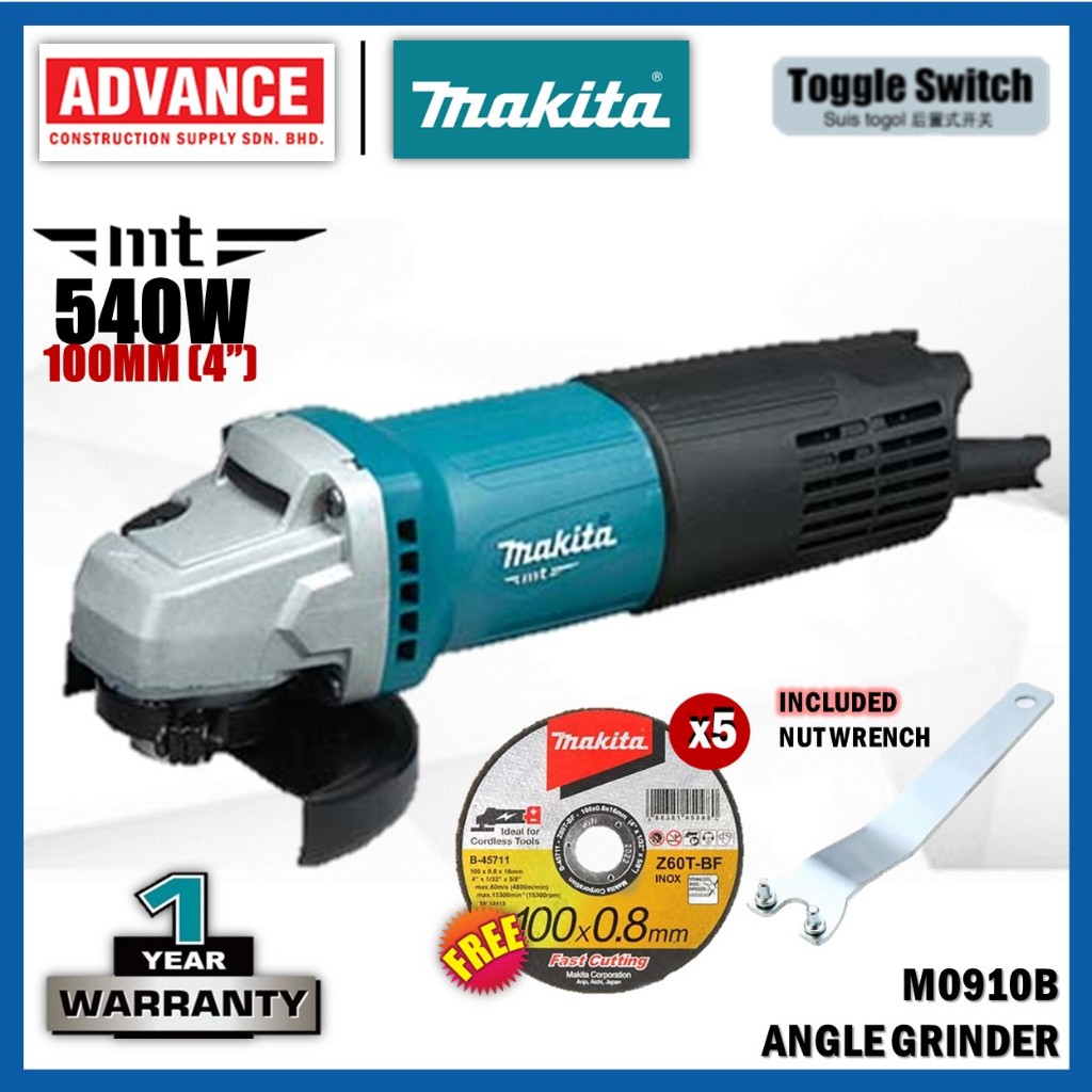 MAKITA MT SERIES M0910 / M0910B Angle Grinder 540W 100MM (4") ( TOGGLE ...