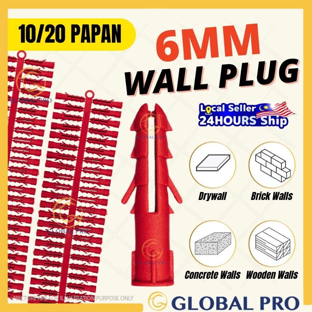 EPI 6MM WALL PLUG 10/20 Papan PVC Red Screw Wall Plug for Drywall ...