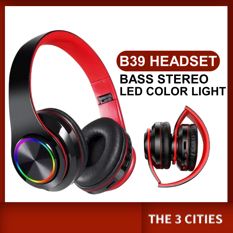 B39 Wireless Headset Bluetooth 5.0 Colorful LED Bass Stereo Wireless ...