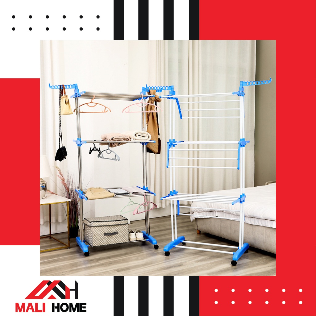 MALI HOME Multifunction Stainless Steel 3Tier Support Foldable Drying ...