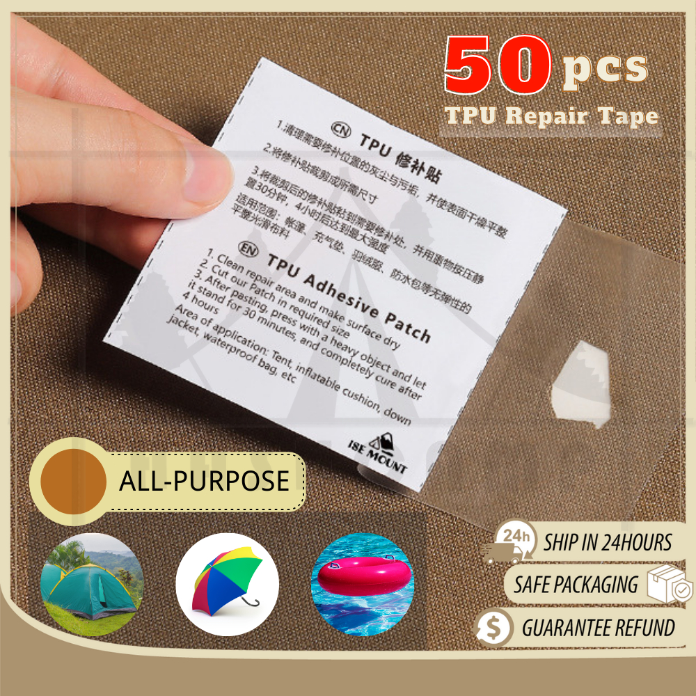 50 pcs TPU Repair Tape Water resistant Tent Airbed Tilam Khemah Patches ...