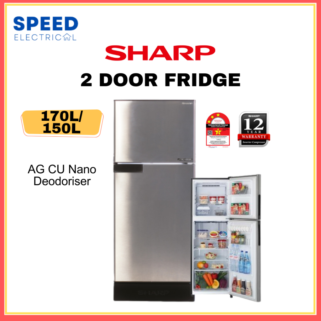 [SABAH ONLY] SHARP 2 DOOR INVERTER FRIDGE 170/150L SJ189MS 冰箱 Peti ...