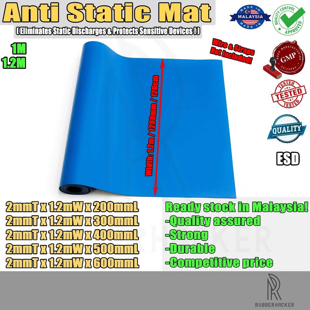 Blue Anti-Static Rubber ESD Mat, rubber sheet, rubber mat 2mmT x 1.2mW ...