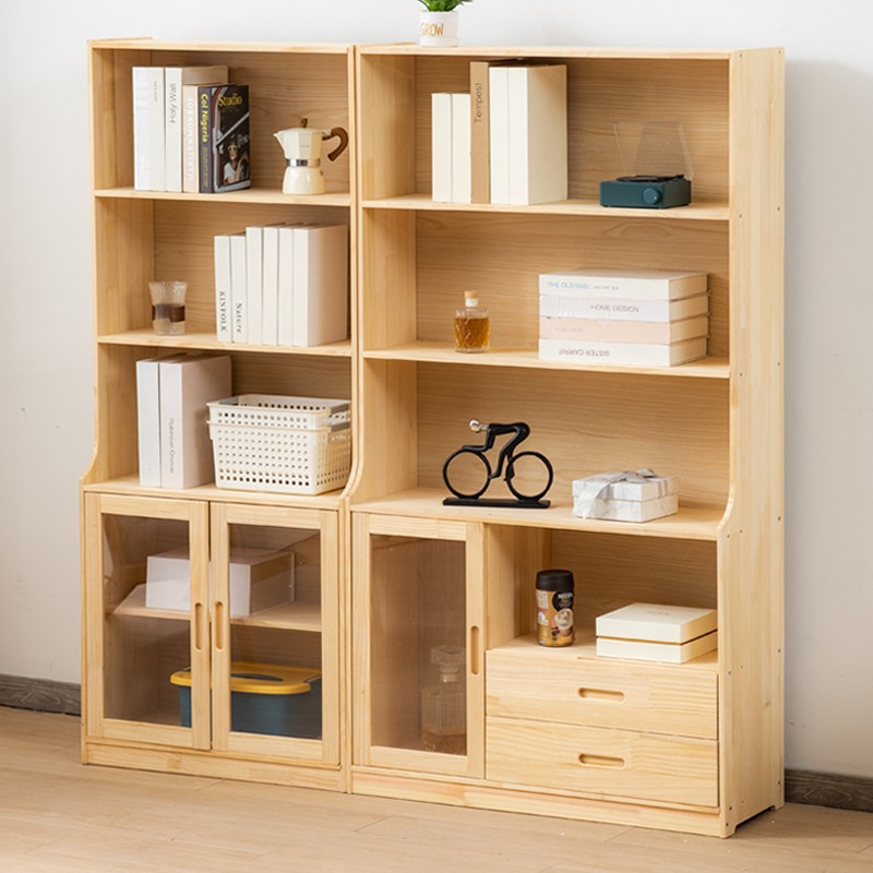 Floor to ceiling living room with layered bookshelves and minimalist ...