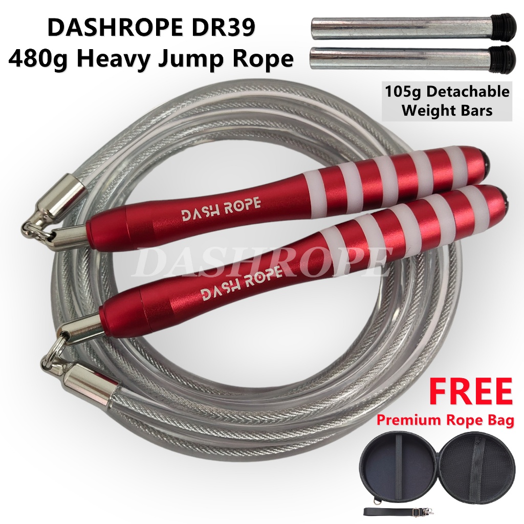 DASHROPE DR39 480g Heavy Jump Rope Weighted 8mm Cable Skipping Ropes Berat  Exercise Fitness CrossFit CROSSROPE HEREROPE