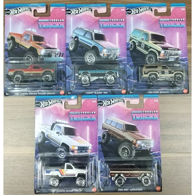 Lot Hot Wheels 1/64 – Série Tubular Trucks 5/5 – Métal – Toyota, Jeep, Bronco, Dodge